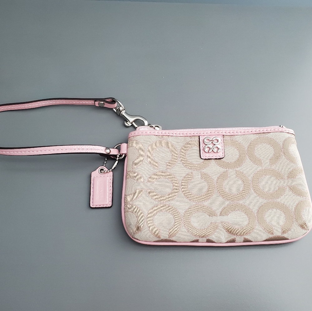 Pink & Beige Coach Logo Wristlet